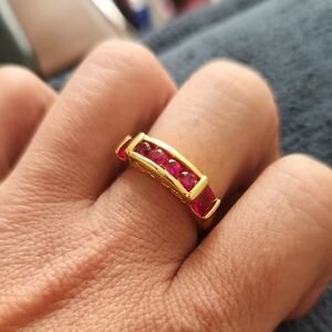 Gold-Plated Ring with Pink Stones Size 6